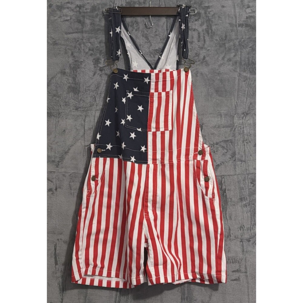 American Flag Shortalls Overalls Unisex L Stars Stripes 4th July USA